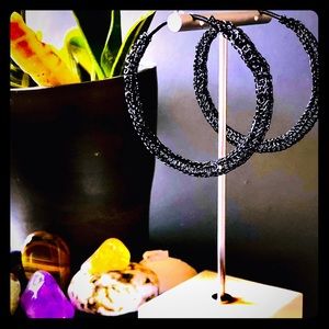 2.25” Handmade Black Lightweight crocheted Hoops
